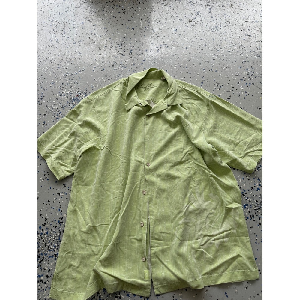Tommy Bahama Silk Camp Shirt Floral Print Short Sleeve Green XL